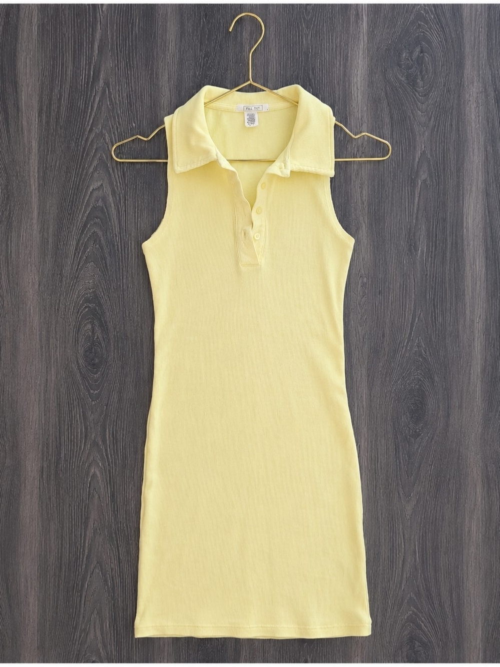 Full Tilt Pale Yellow Sleeveless Polo Ribbed Mini Dress | S